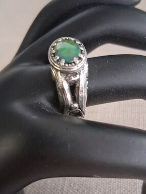 Sterling Silver Ethiopian Dublet Green Opal Statement Ring